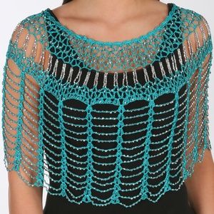 Teal with Silver Beads Evening Poncho